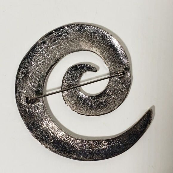 Vintage Y2K Large Swirl Spiral Brooch Pin Signed M Jent Polished Silver Tone - Picture 4 of 8